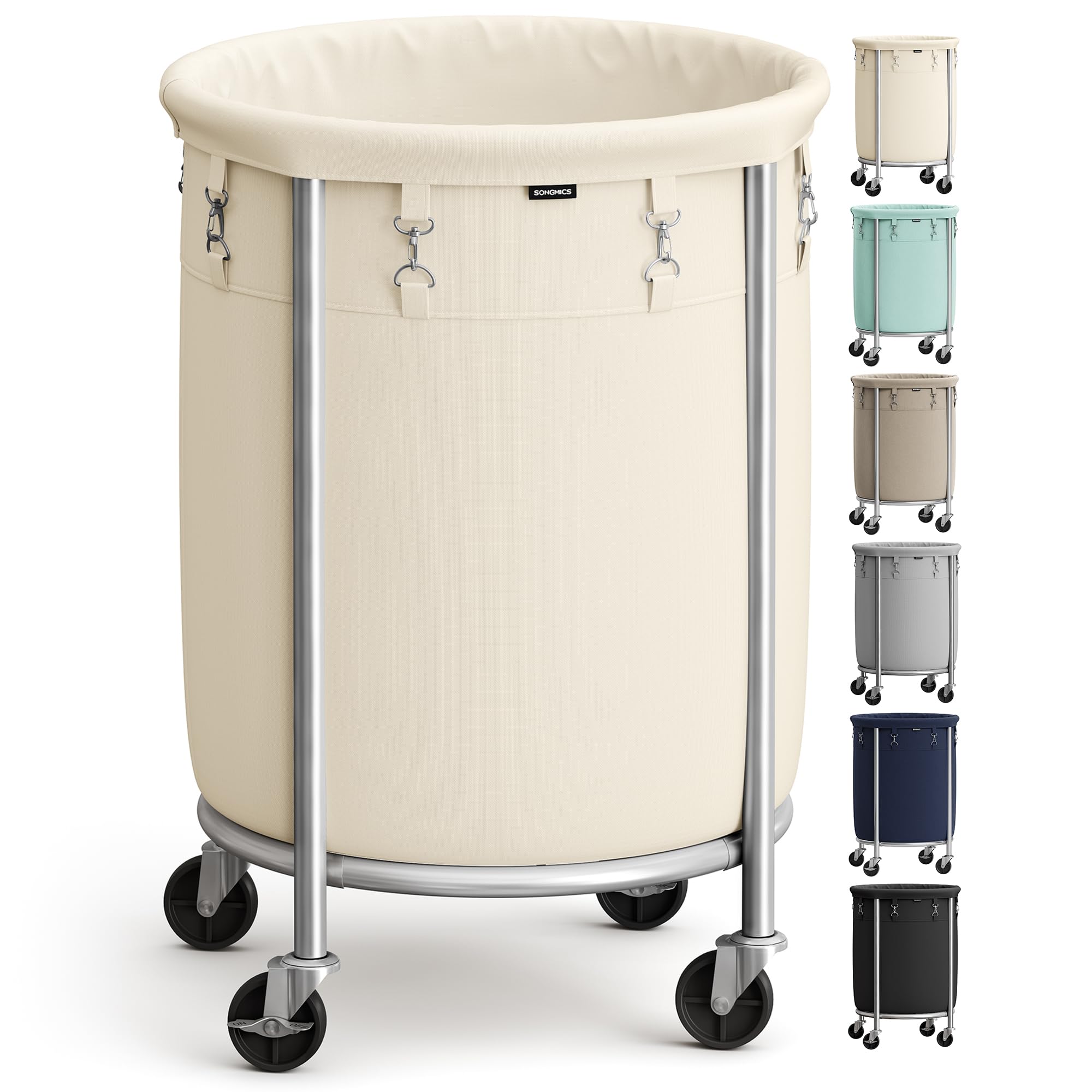 SongMics 29-gallon laundry basket on wheels, easy transport to the laundry room.