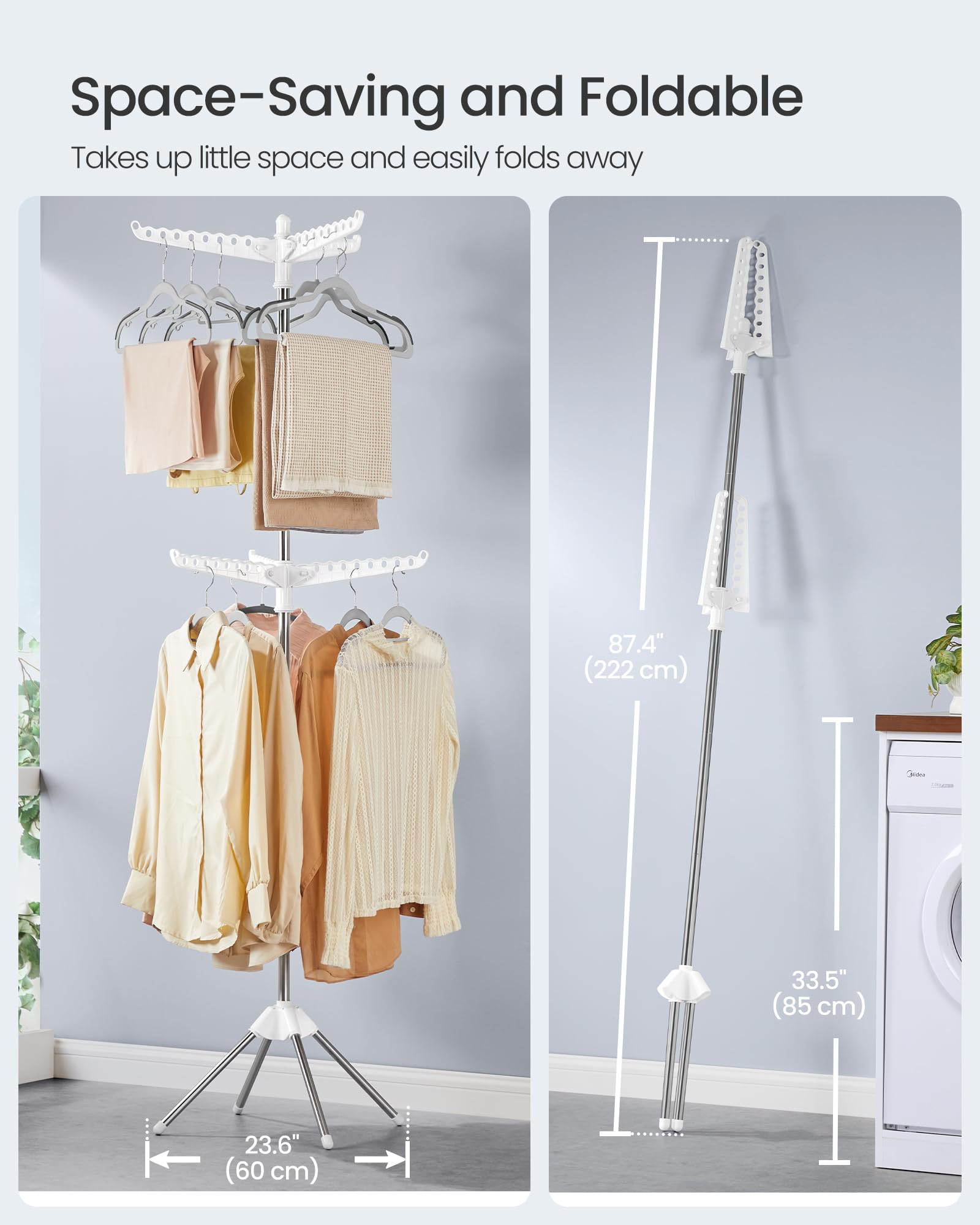SONGMICS rack offers 54 hanger-capacity across 6 arms for bulk laundry.