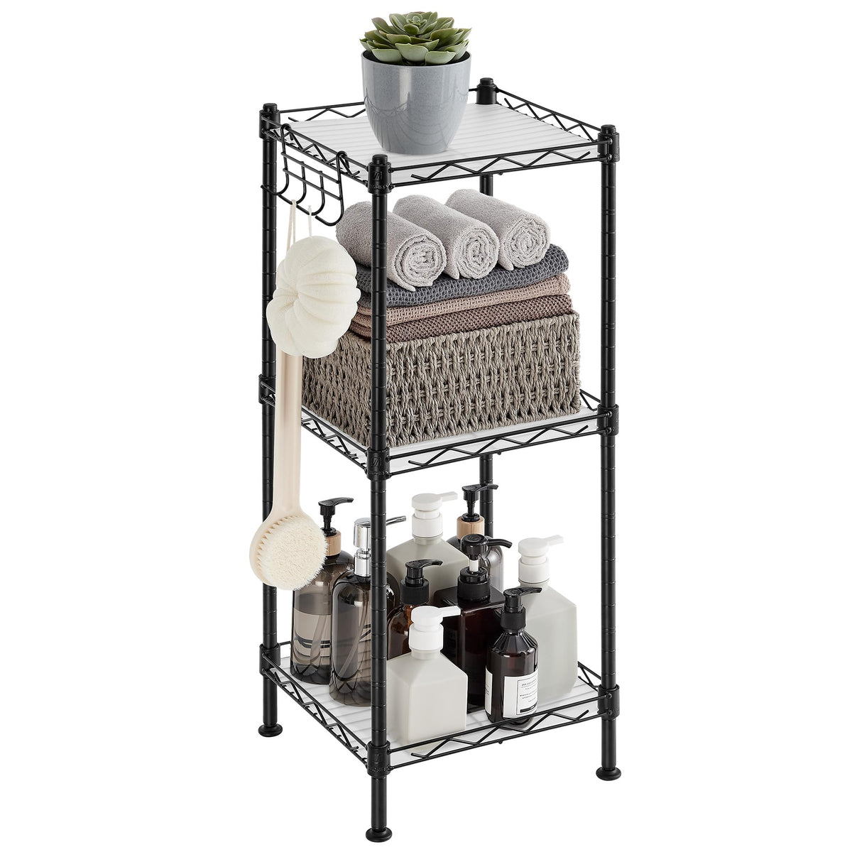 SONGMICS 3-tier bathroom shelf in ink black for compact spaces