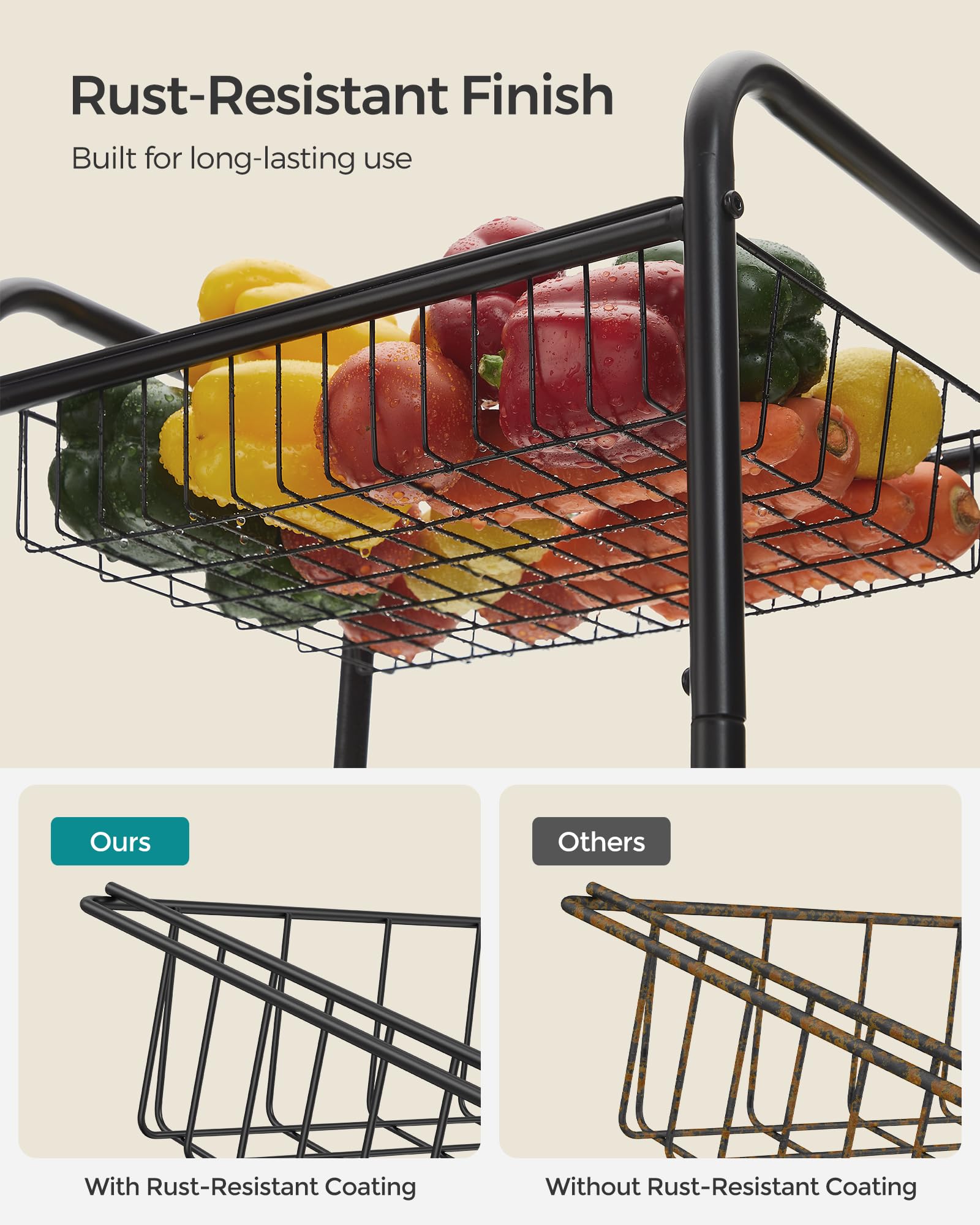 SONGMICS 3-Tier Cart in Kitchen Setup shows practical organization for utensils.