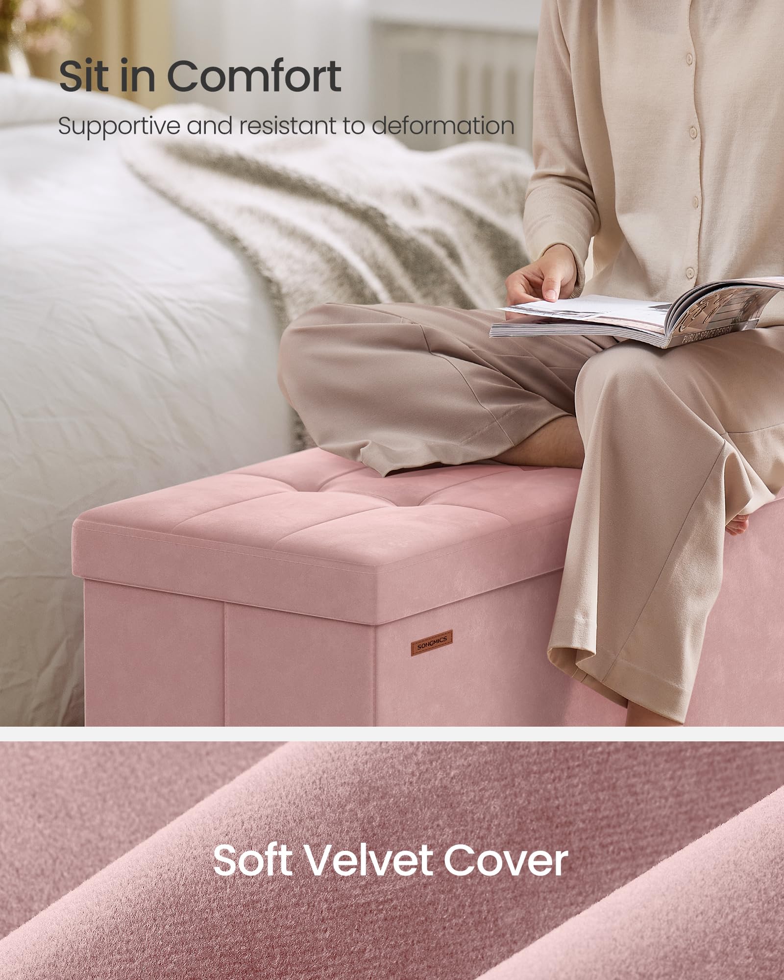 SONGMICS 30-gallon capacity ottoman stores blankets and magazines neatly