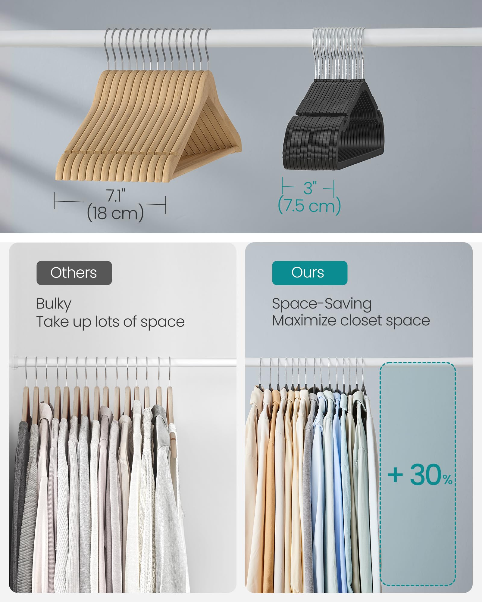 SongMics slim hangers with curved ends prevent shoulder marks.