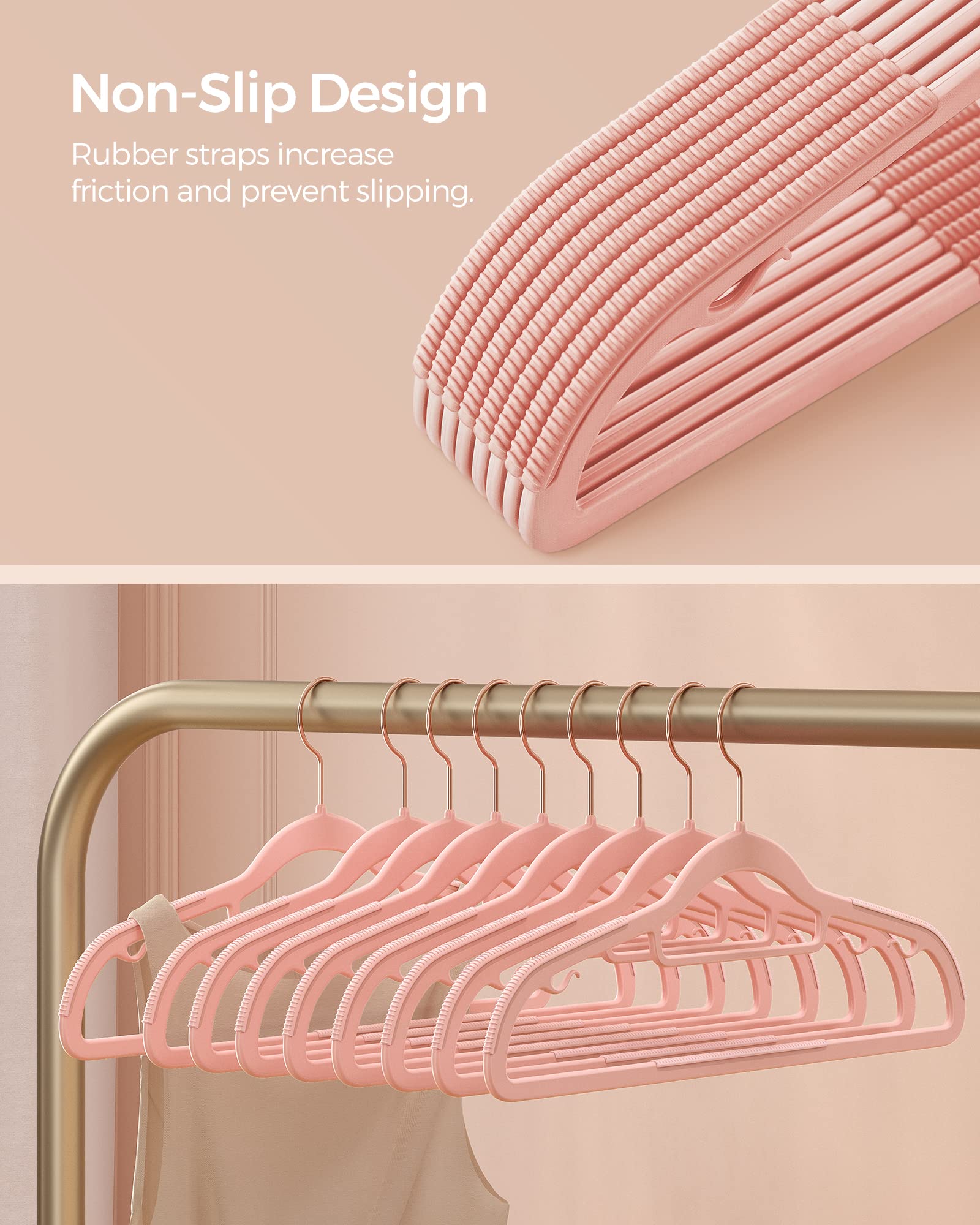 SONGMICS 360° swivel hooks for easy hanging and retrieval from any angle.