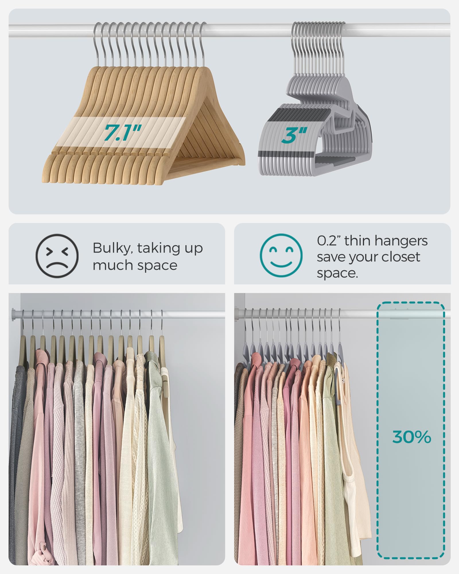 Songmics 360-degree swivel hook helps easy access from any closet angle.