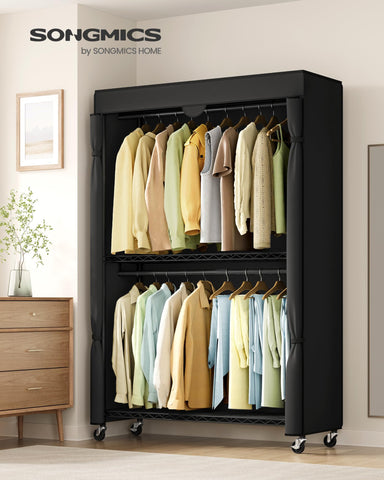 SONGMICS 43-3-inch-wide closet on wheels demonstrates space-saving design and easy access