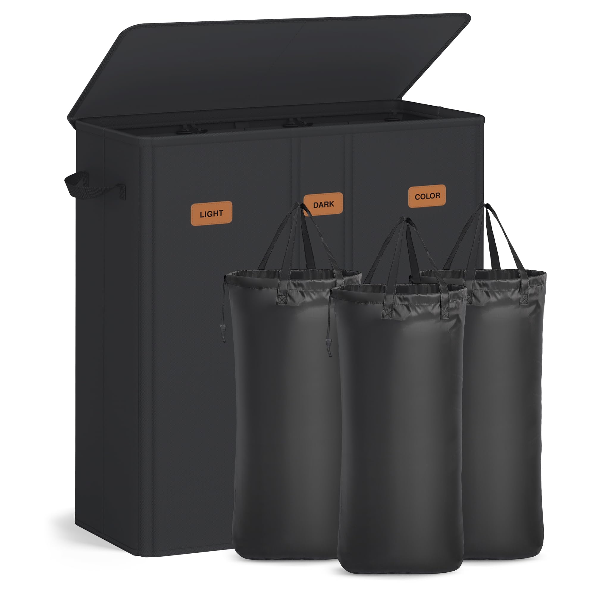SONGMICS 47.6-gallon laundry hamper demonstrates large weekly capacity.