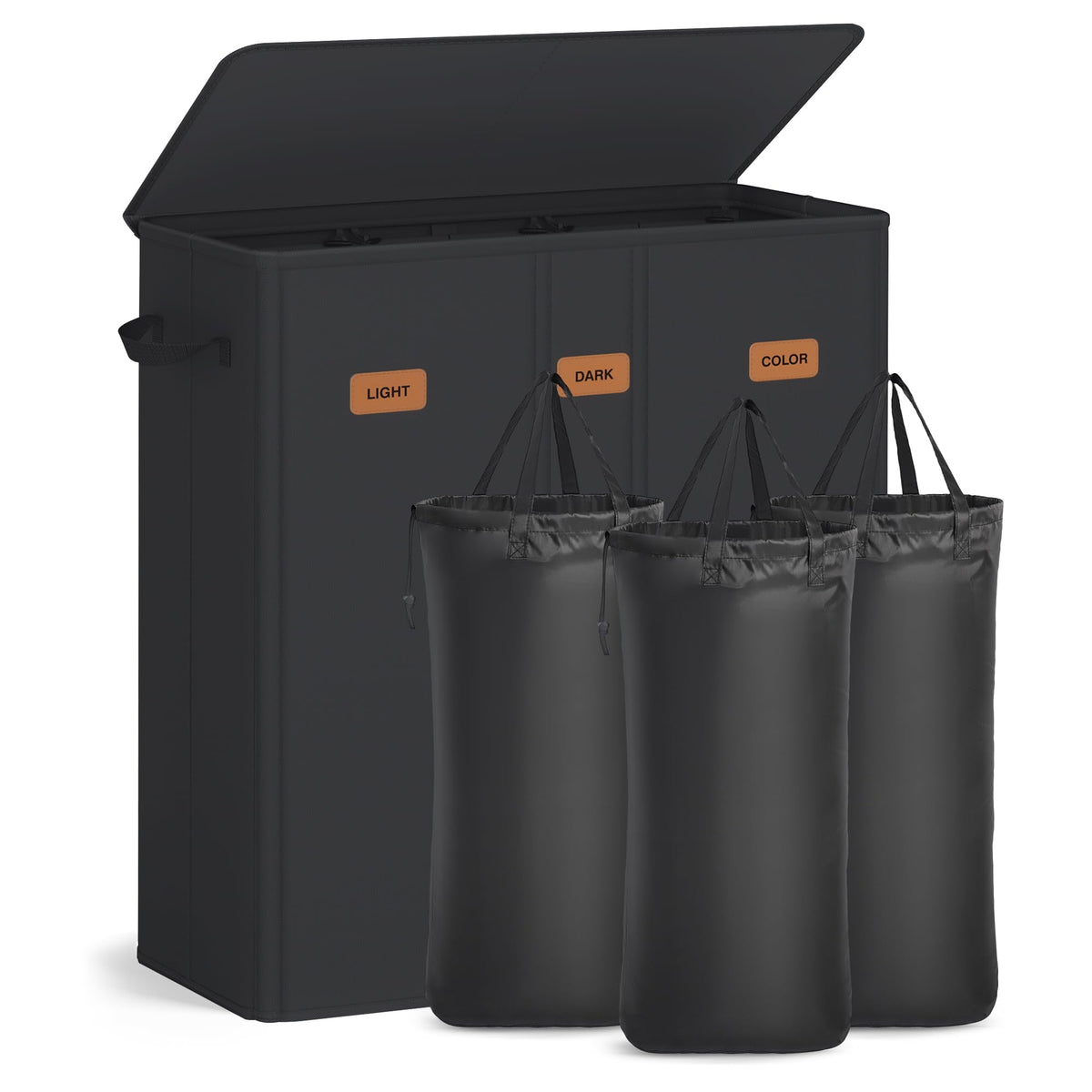 SONGMICS 47.6-gallon laundry hamper demonstrates large weekly capacity.