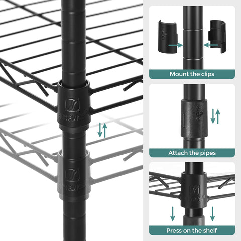 SONGMICS adjustable feet level the rack on uneven floors.