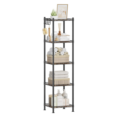 SONGMICS 5-Tier bathroom shelf front view for compact, organized spaces.