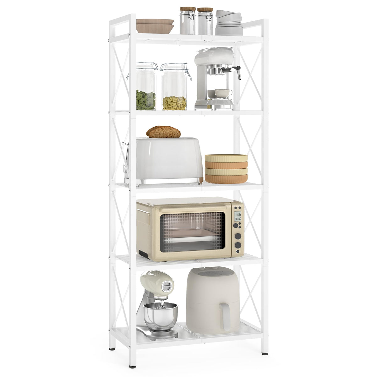 SONGMICS 5-tier storage rack with X side bars strengthens stability and style