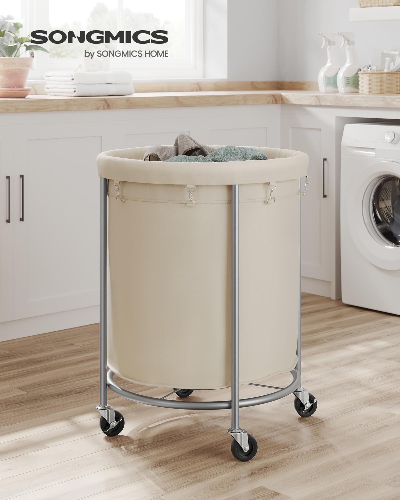 Songmics 50-gallon cart in cream white and silver for bulky loads