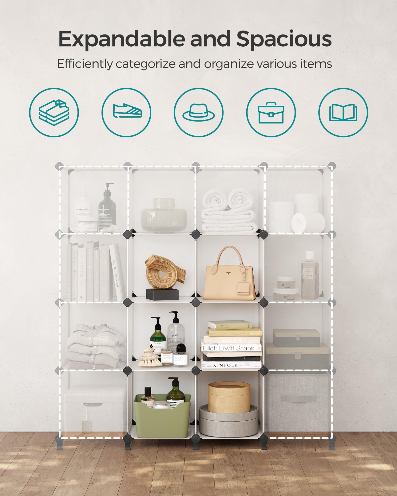 SONGMICS ladder layout option demonstrates flexible organization in compact rooms.
