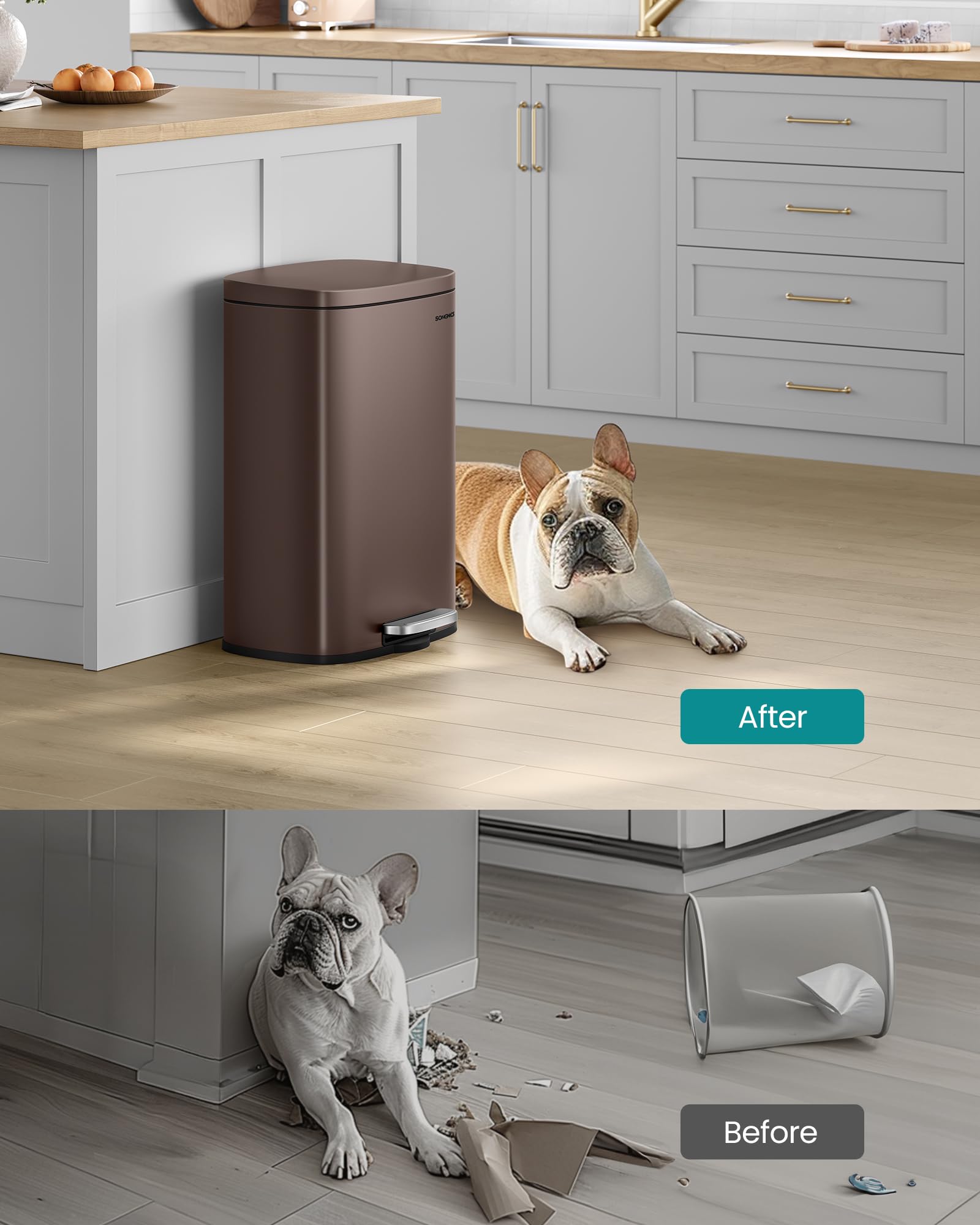 SongMics 75-liter kitchen trash bin in use in a modern kitchen