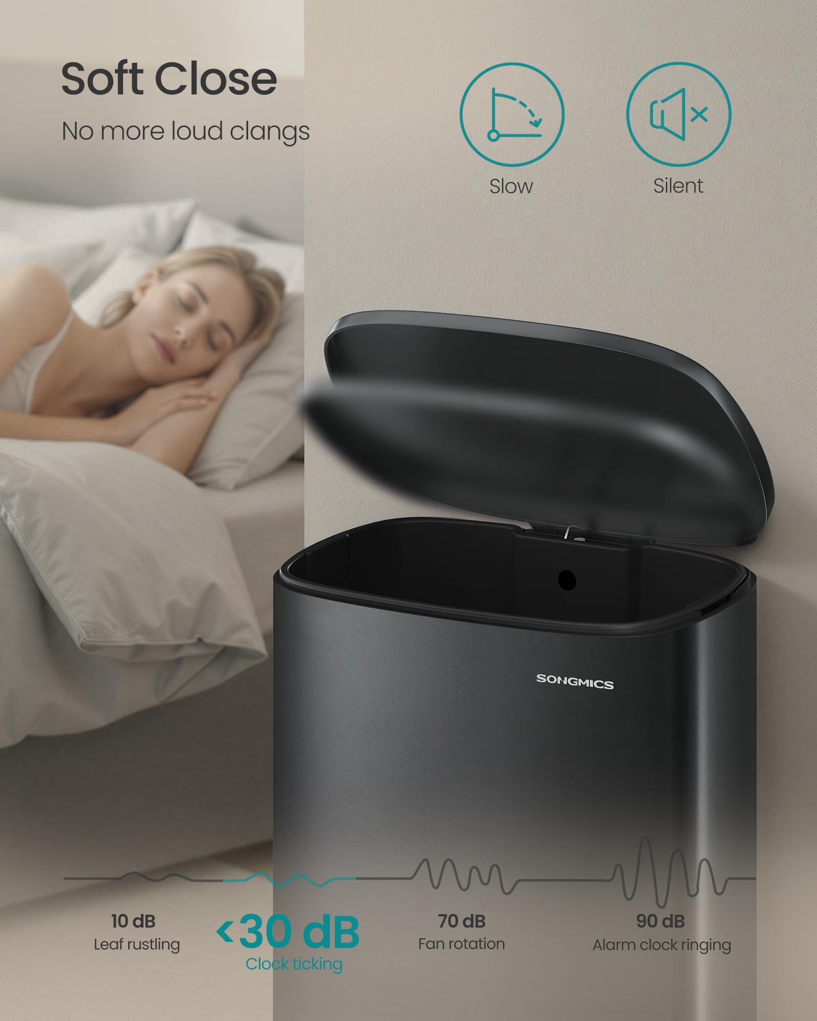 SONGMICS 75 L capacity fits large households while maintaining a sleek modern look.