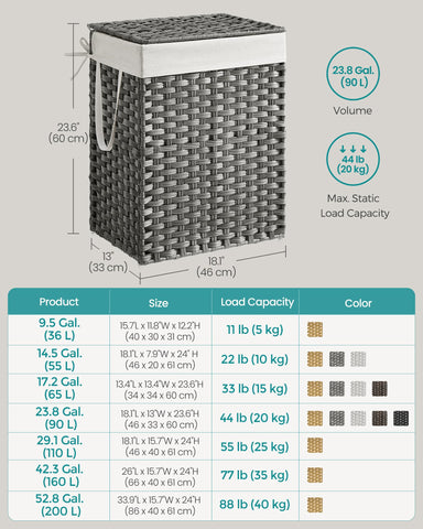 SONGMICS 90-liter capacity accommodates a full laundry load.