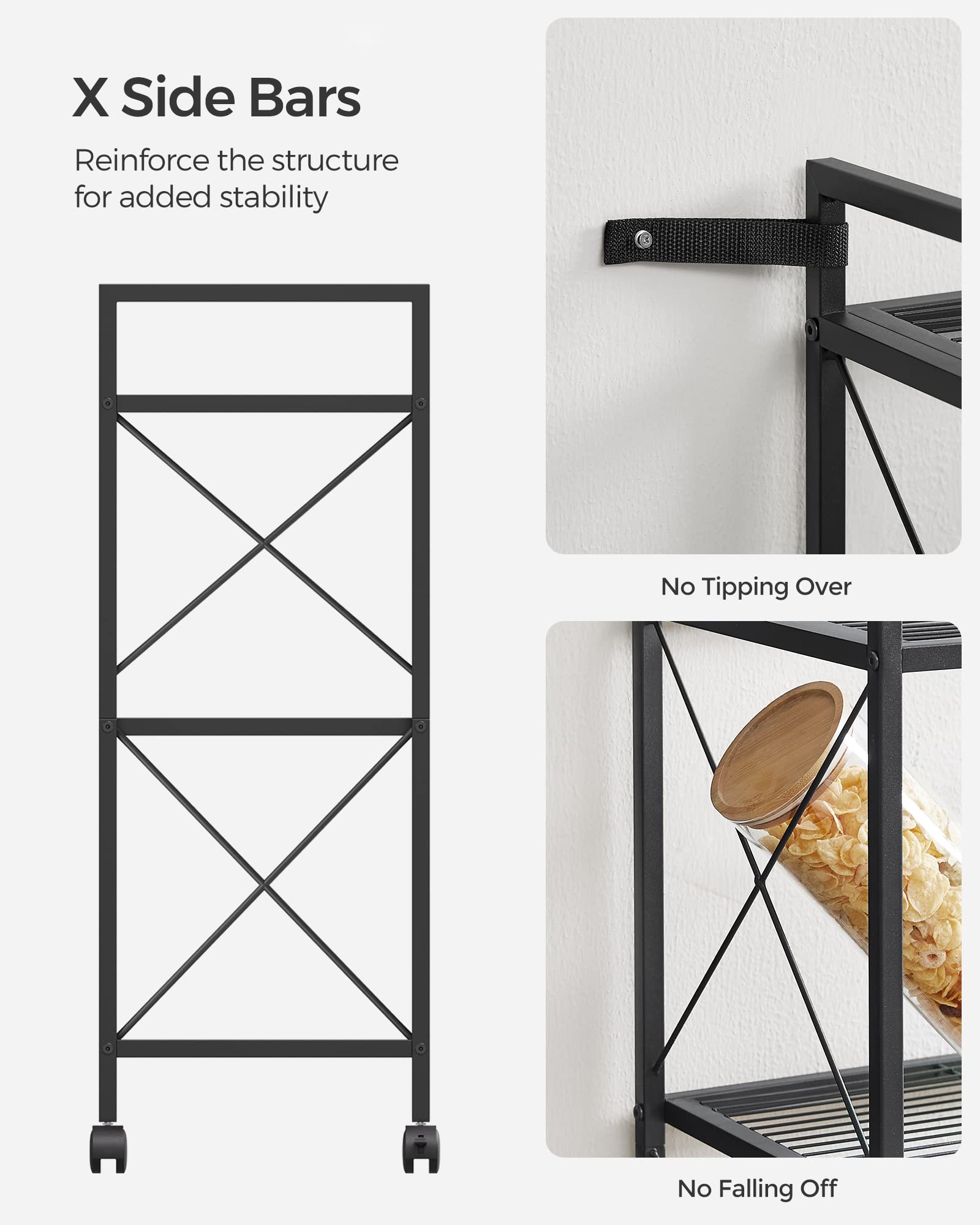 SONGMICS adjustable feet keep the unit level on uneven floors.
