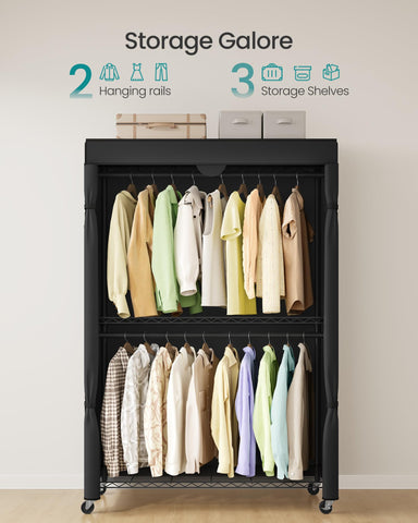 SONGMICS adjustable mesh shelves and hanging rails keeping clothes organized and within reach