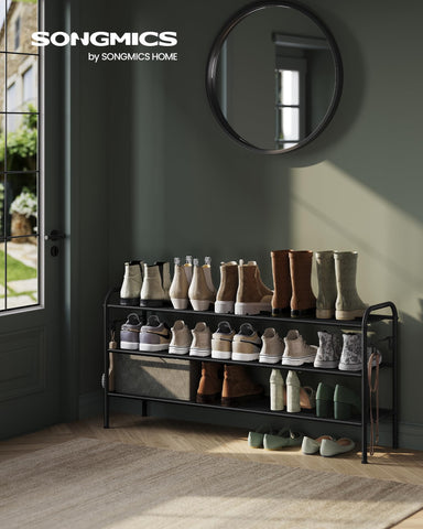 SongMics adjustable shelf positions demonstrating customizable height to fit different shoes