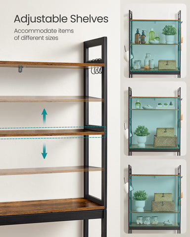 SONGMICS adjustable shelves fit tall bottles and towels with flexibility.