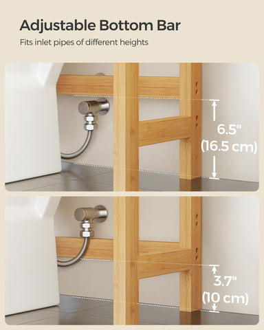 SONGMICS adjustable upper shelves fit tall bottles and plants.