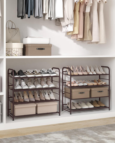 SONGMICS adjustable slanted shelves customize shoe angles and fit.
