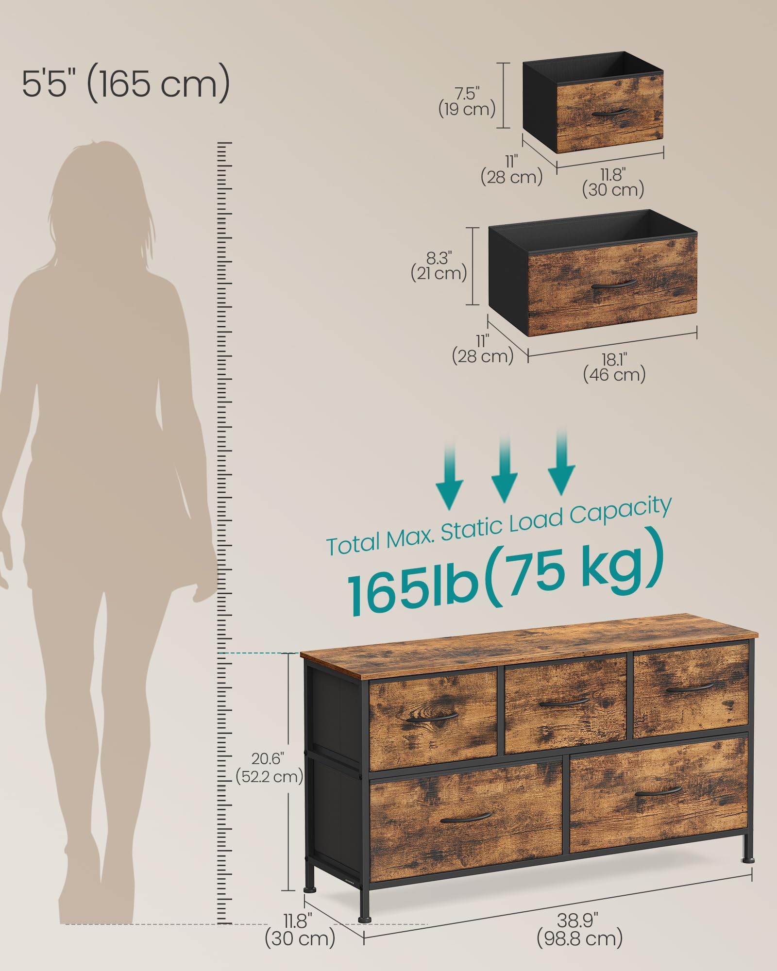 Songmics anti-tip kit and adjustable feet improve stability on uneven floors.