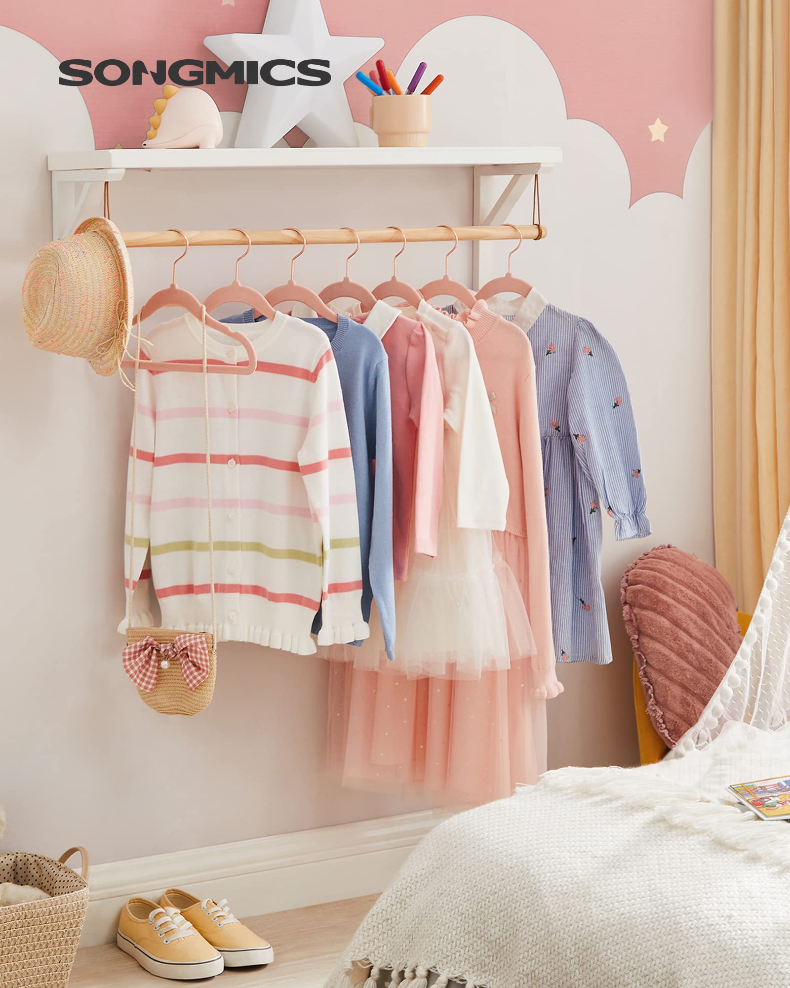 SongMics slim-profile kid hanger helps maximize closet space.