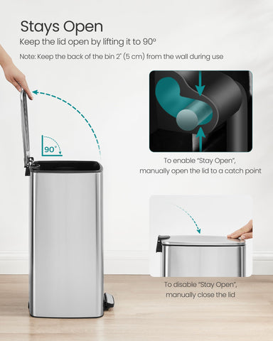 SONGMICS 8-gallon capacity fits everyday kitchen waste without bulkiness.