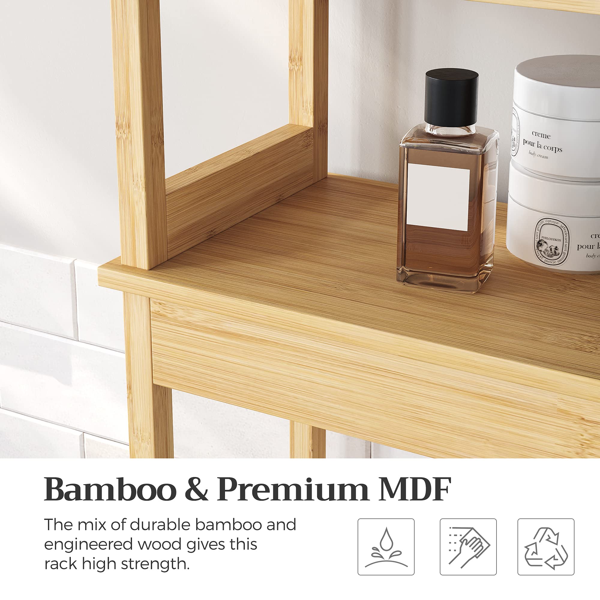 SONGMICS open shelf keeps frequently used items within easy reach.