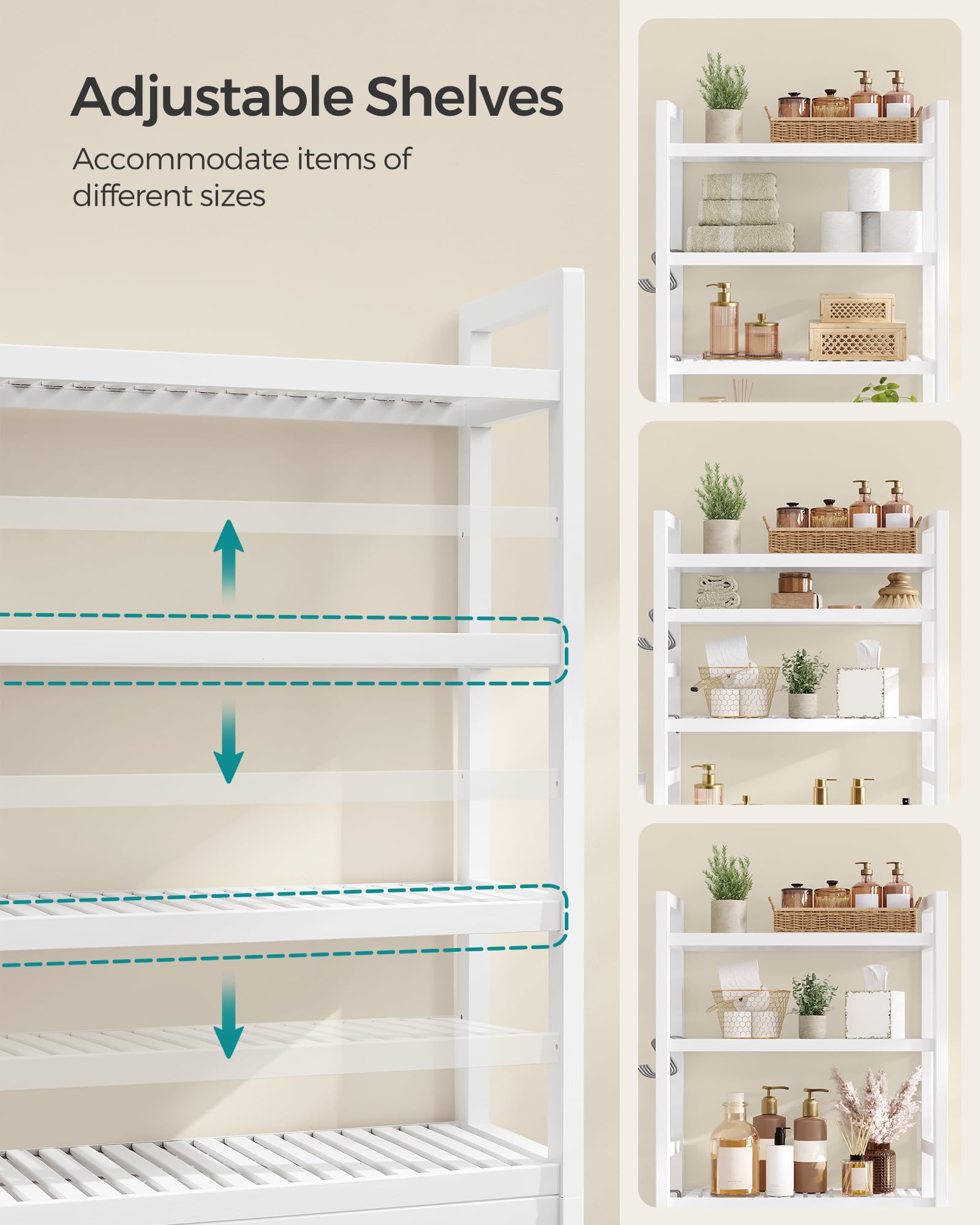 SONGMICS bamboo bathroom organizer adds natural style and sturdy storage to your space.