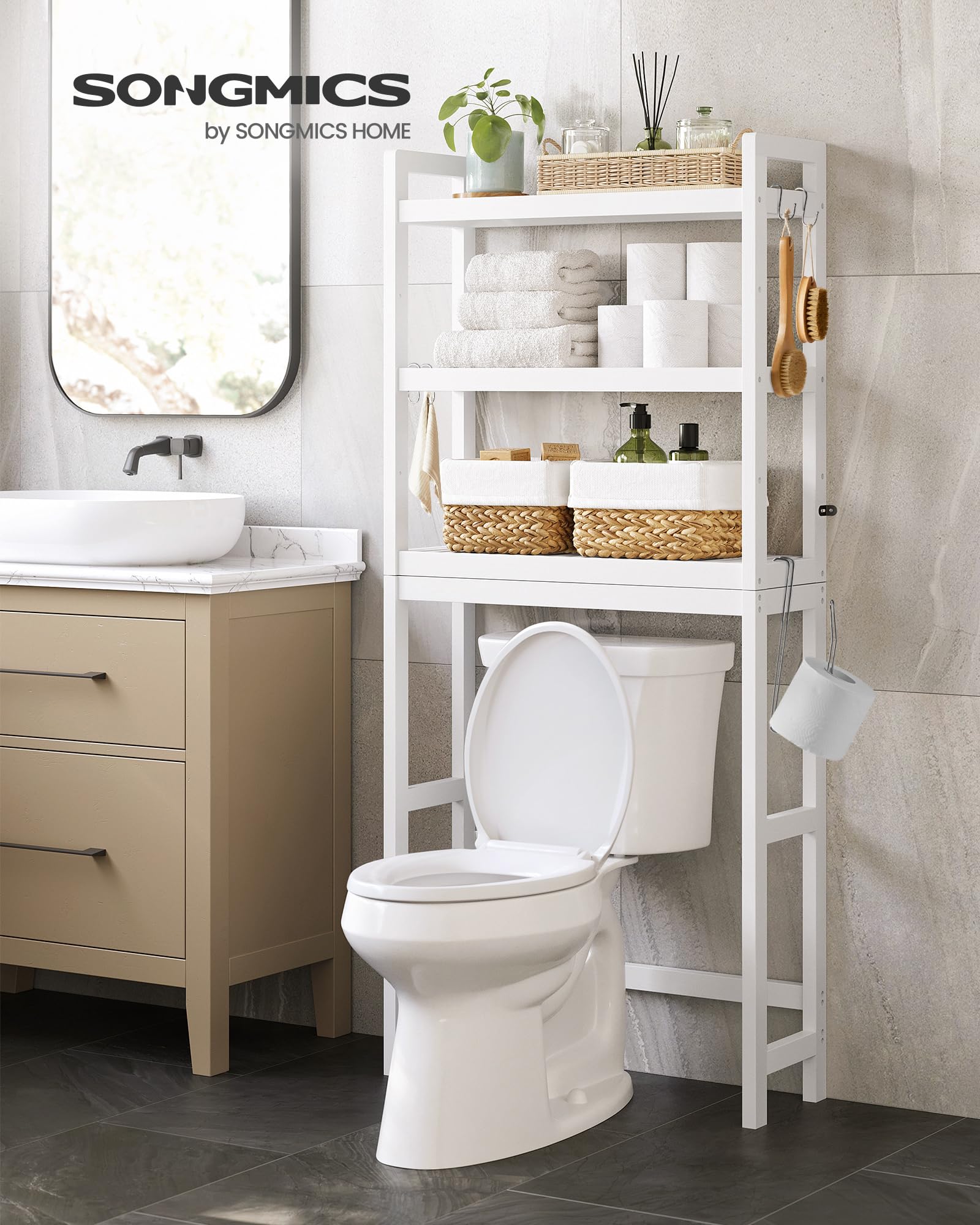 SONGMICS bamboo construction highlights natural durability and style.