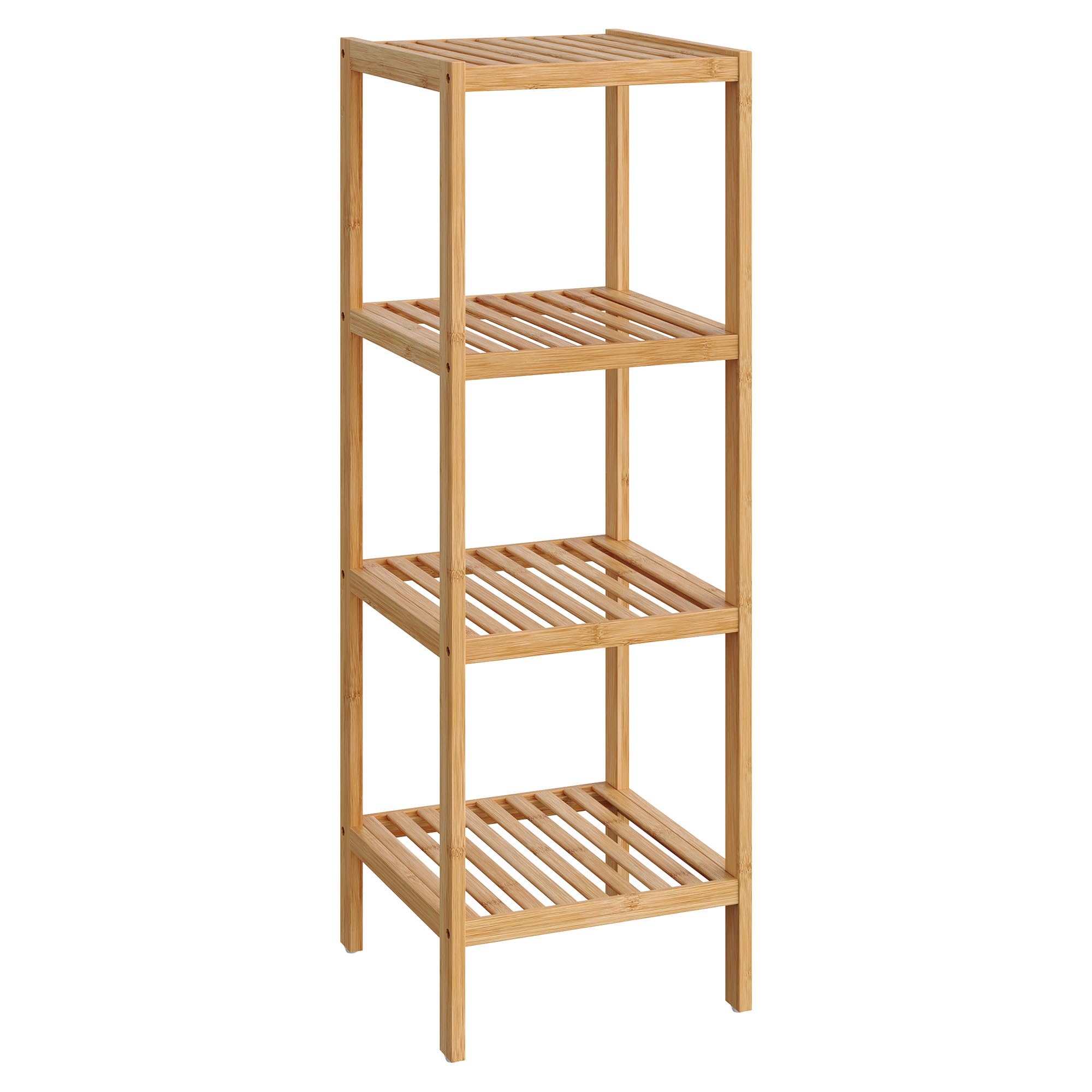 SONGMICS 4-tier bamboo shelf fits in a corner for compact storage