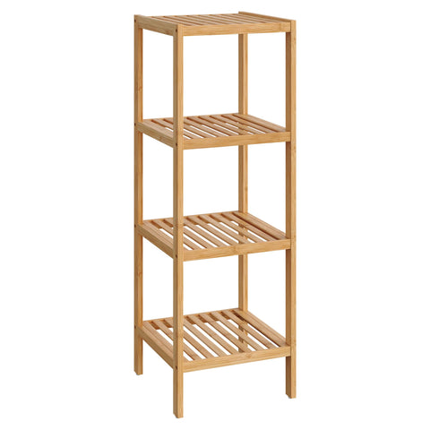 SONGMICS 4-tier bamboo shelf fits in a corner for compact storage