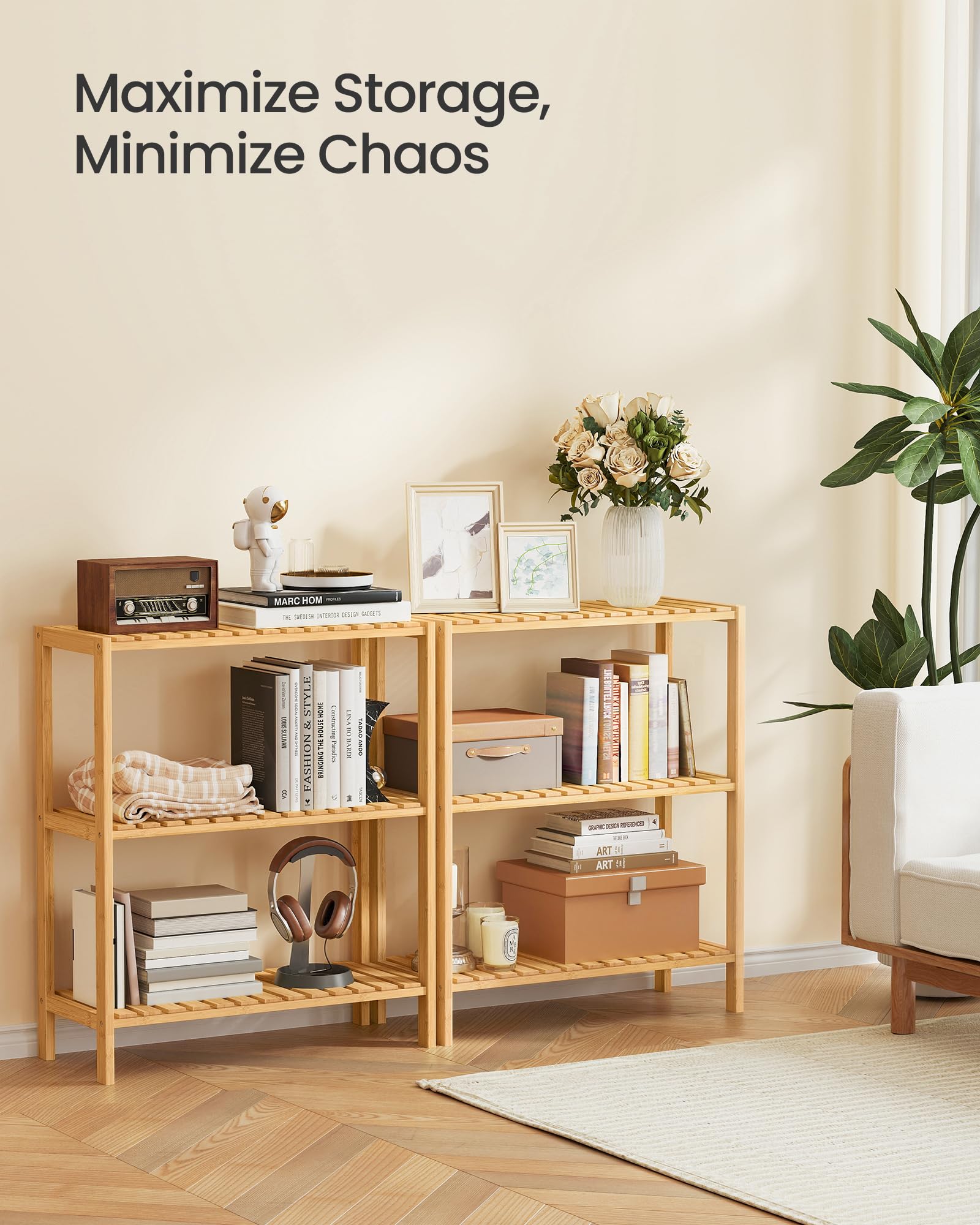 Songmics bamboo shelf bathroom-essentials keeps toiletries organized with a sturdy, moisture-resilient frame.