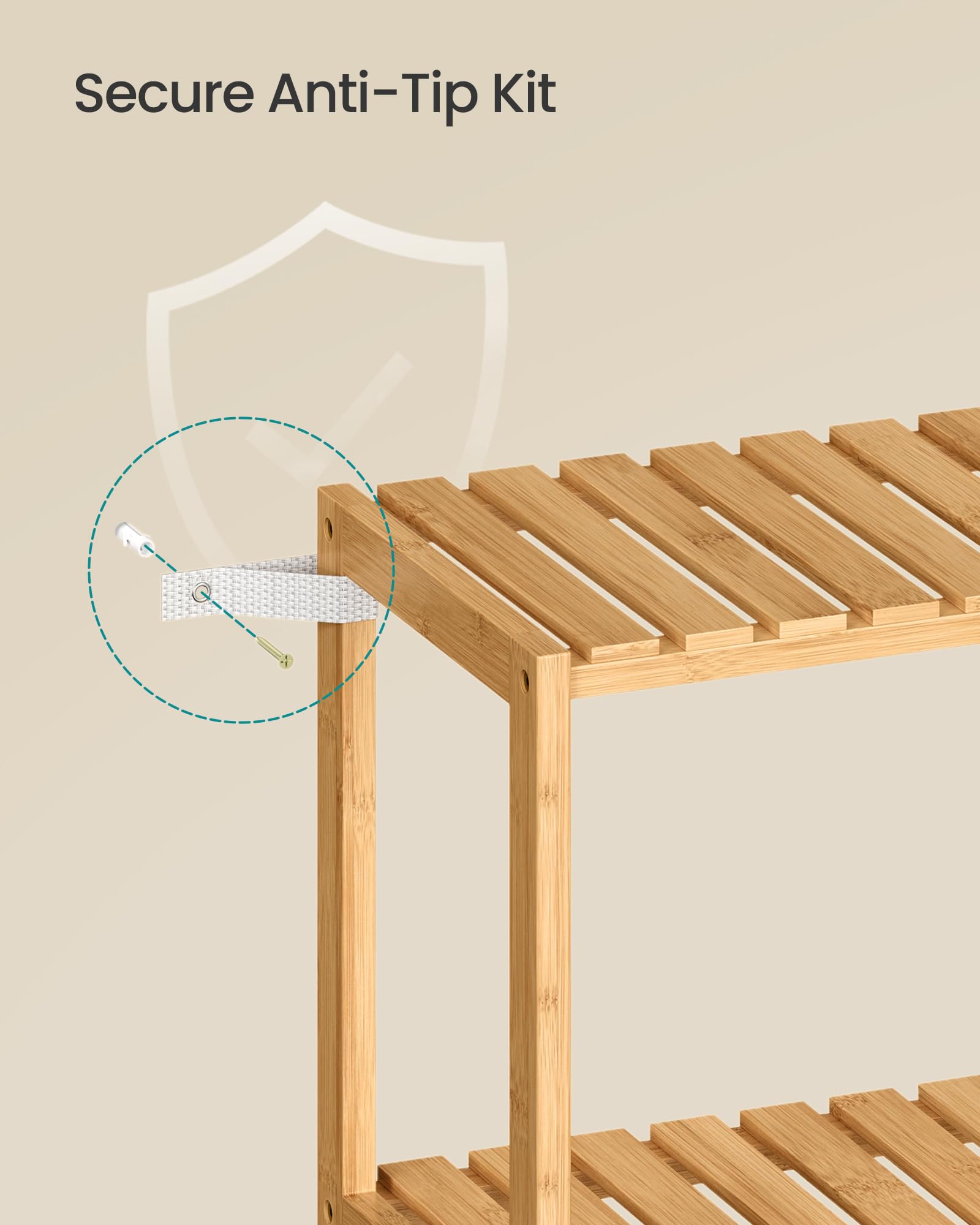 Songmics bamboo shelf kitchen-storage creates extra space for spices and dishware.