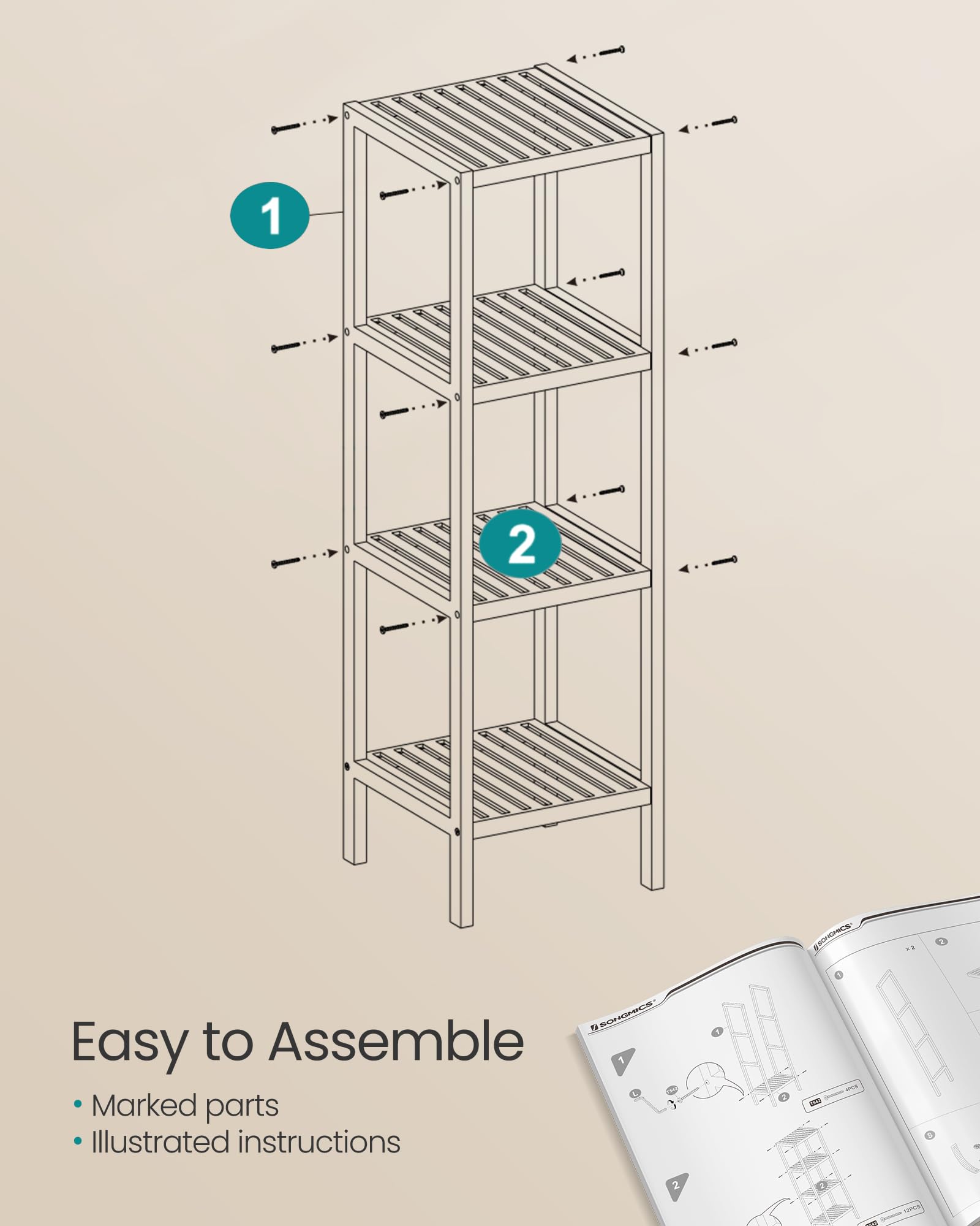 SONGMICS slim bamboo shelf blends with modern interiors in any room