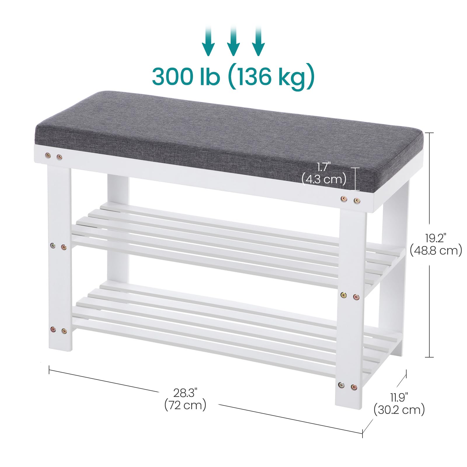 SONGMICS sturdy bamboo bench supports up to 300 lb for reliable daily use