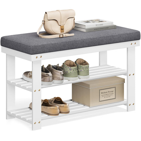 SONGMICS bamboo shoe bench seat with 1.7 inch padding for comfortable changing shoes