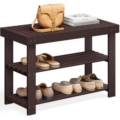 Songmics bamboo shoe rack bench with 3-tier shelves for organized entryways.