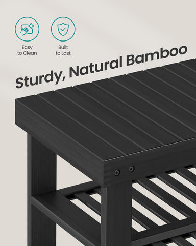 SONGMICS Bamboo Shoe Rack Bench close-up highlights natural bamboo grain finish.