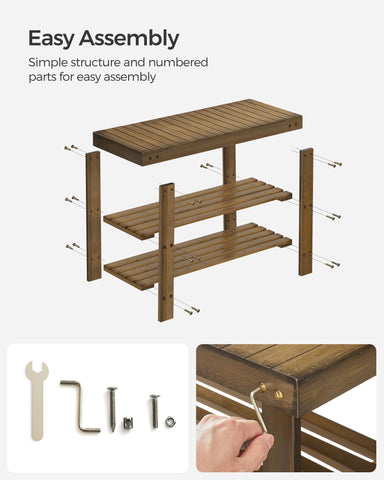 SongMics bamboo shoe rack bench compact footprint fits tight spaces.
