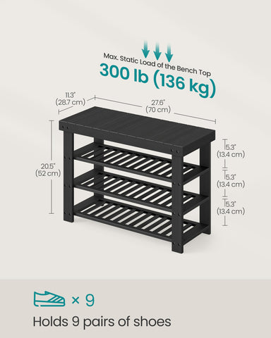 SONGMICS Bamboo Shoe Rack Bench in entryway keeps bags and keys within reach.