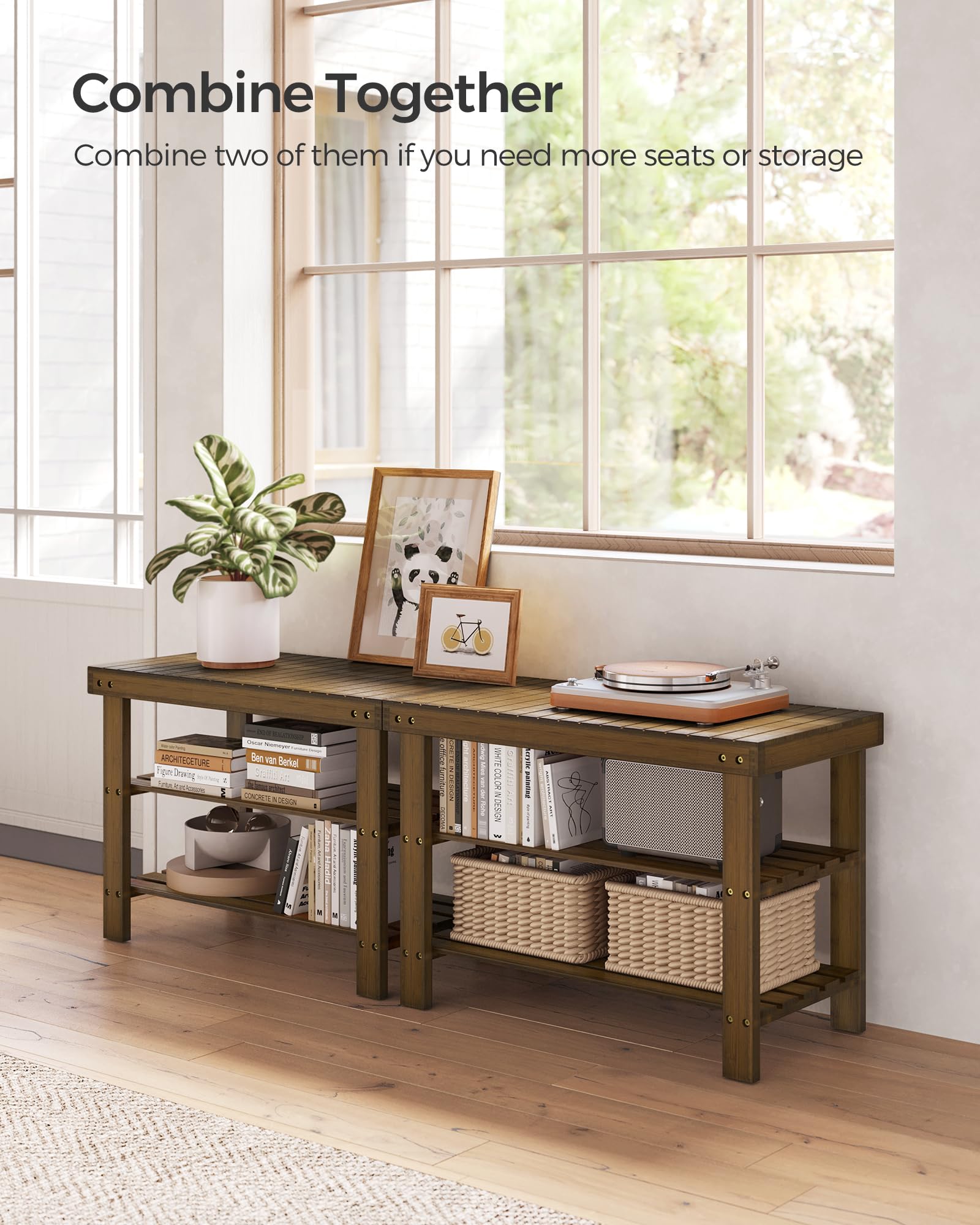 SongMics bamboo shoe rack bench ideal for entryways.