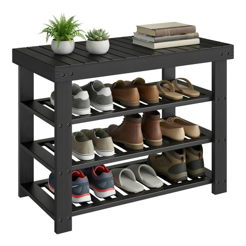 SONGMICS Bamboo Shoe Rack Bench front view shows compact entryway storage.
