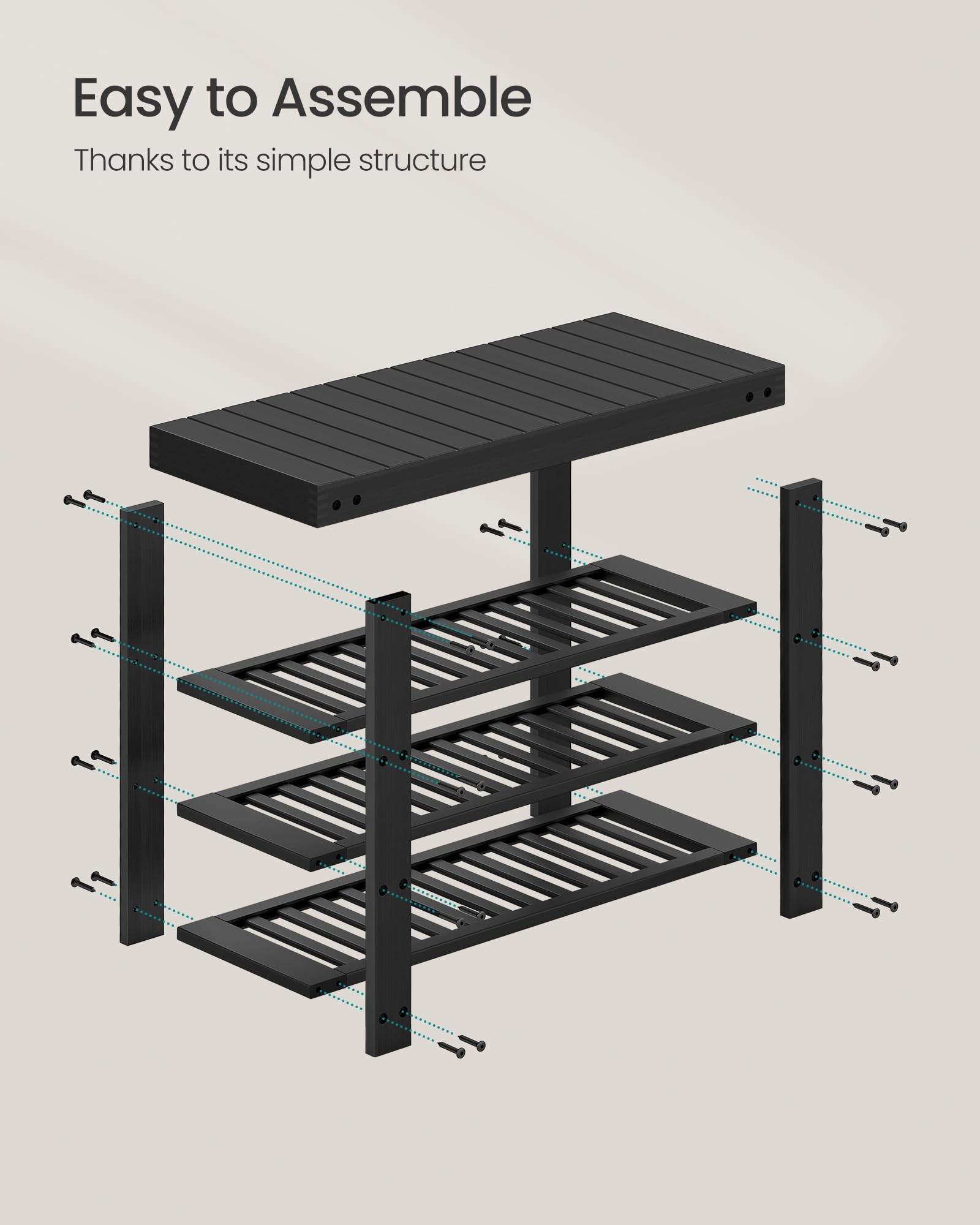 SONGMICS Bamboo Shoe Rack Bench ink black finish in living space setting.