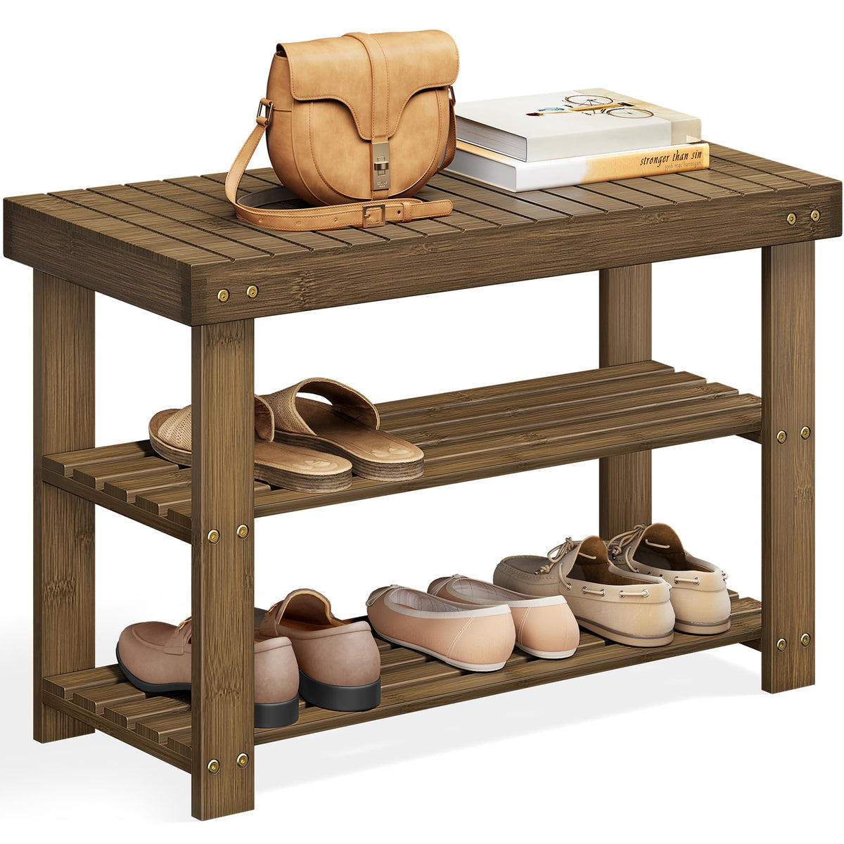 SongMics bamboo shoe rack bench top panel for quick entryway organization.