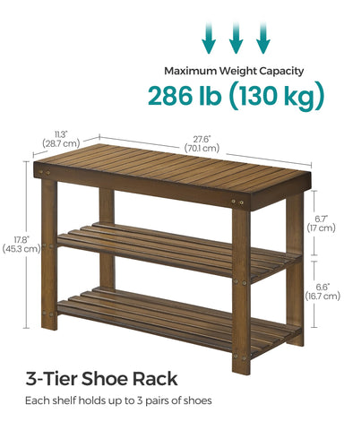 SongMics bamboo shoe rack bench yellow brown finish adds warmth.