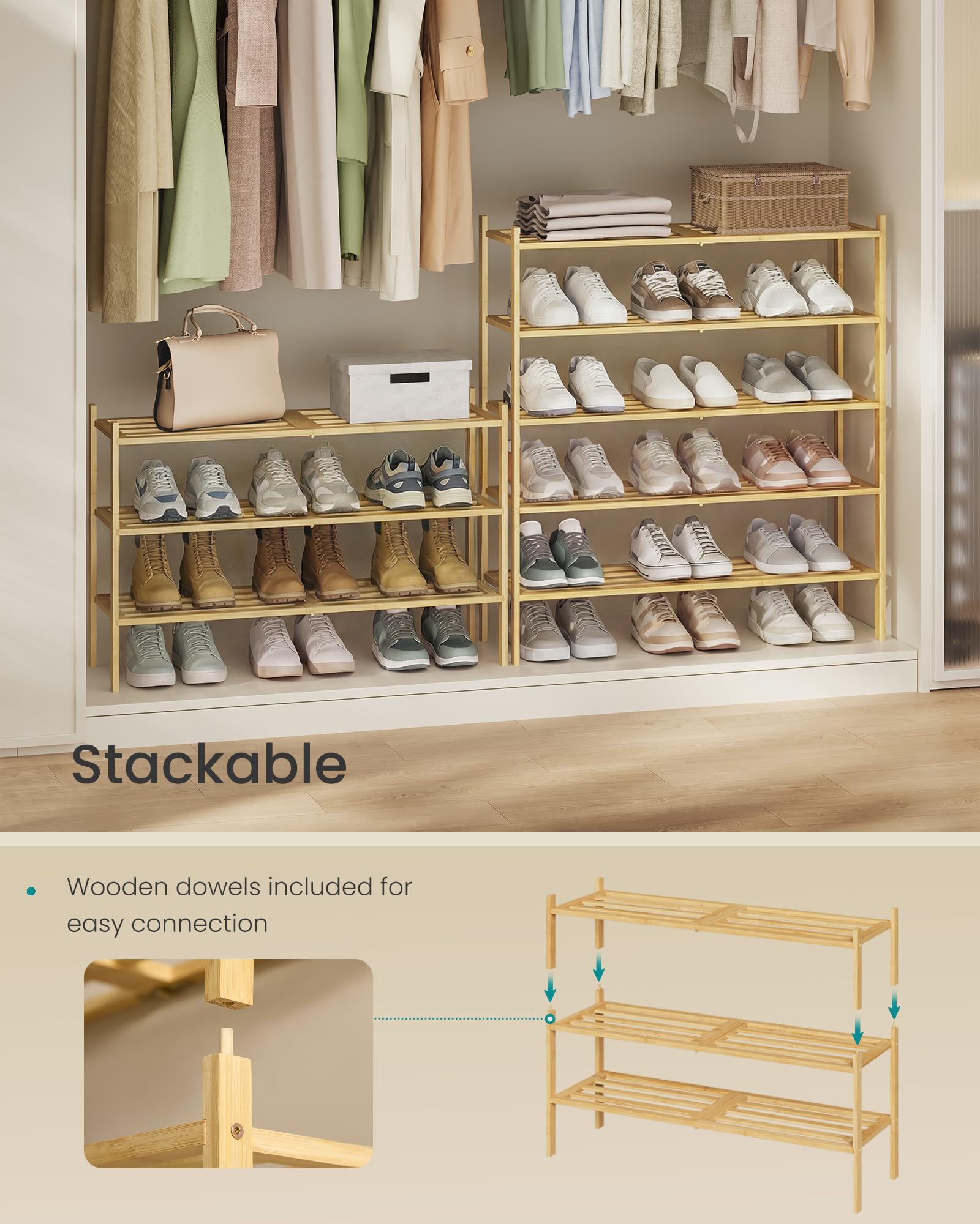 Songmics bamboo shoe rack bottom clearance fits slippers and easy cleaning.