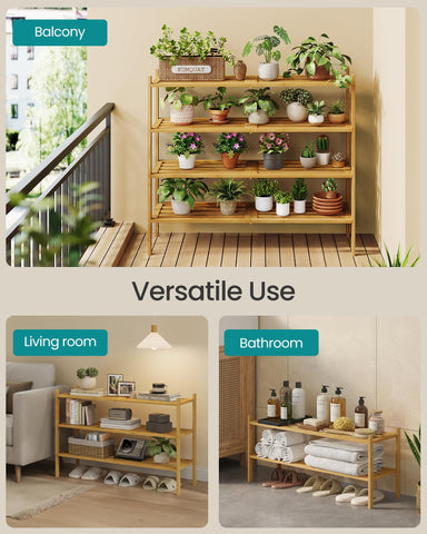 Songmics bamboo shoe rack versatile storage for towels or plants.