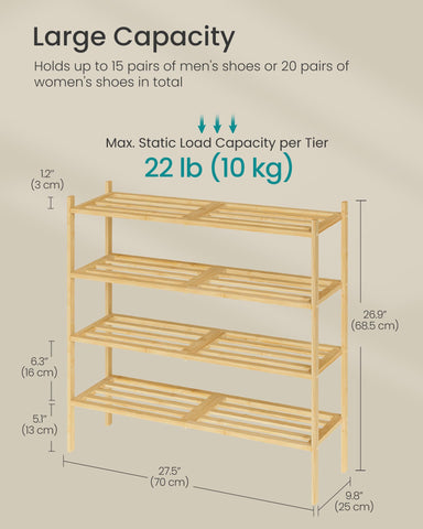 Songmics bamboo shoe rack durable hinges keep the frame stable.